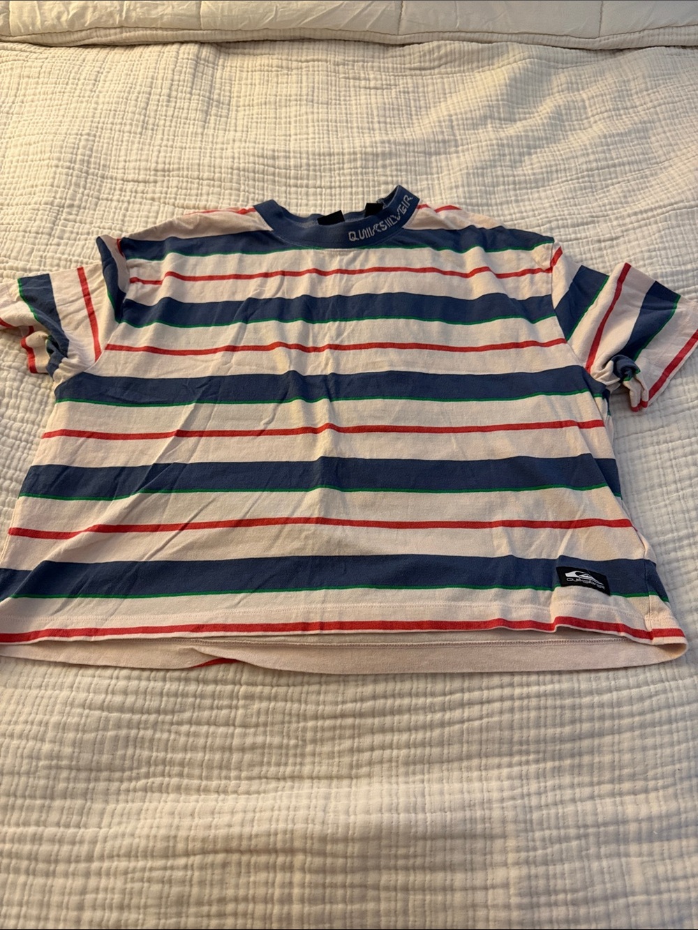 Quiksilver Short-Sleeve Striped Tee in Navy, White, Red & Green